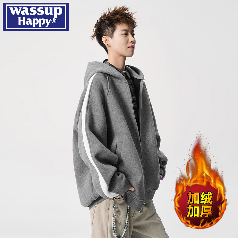 WASSUPHAPPY秋冬连帽卫衣外套男