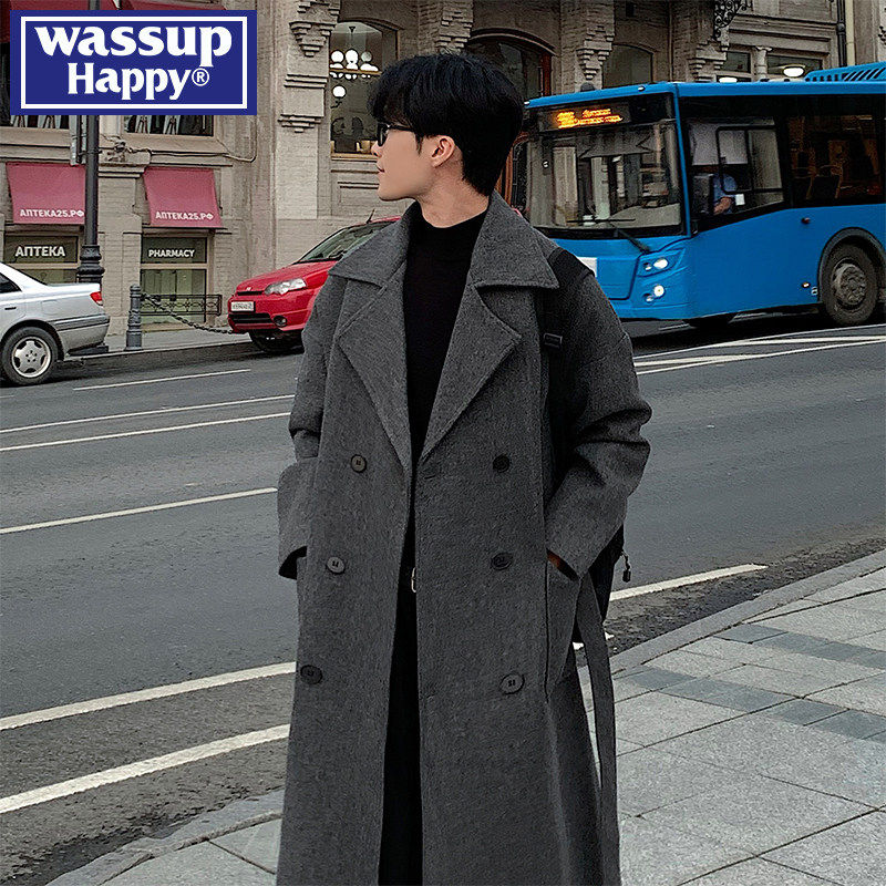 wassup happy中长款毛呢大衣男士秋冬季新款韩版呢子风衣休闲外套,男装,毛呢大衣,淘宝优惠券,粉丝福利购,淘宝优惠卷