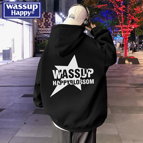 WASSUPHAPPY秋季连帽卫衣外套男