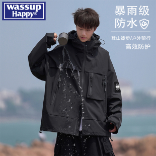 夹克潮牌休闲外套 机能登山服工装 happy防风冲锋衣男秋冬季 wassup