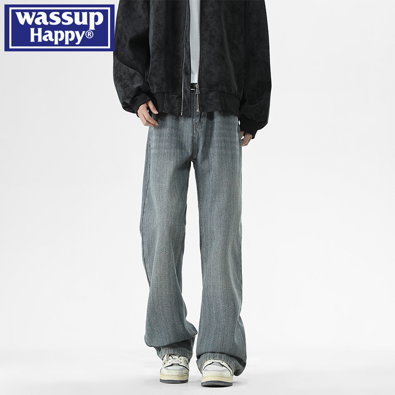 WASSUPHAPPY秋冬直筒牛仔裤子男