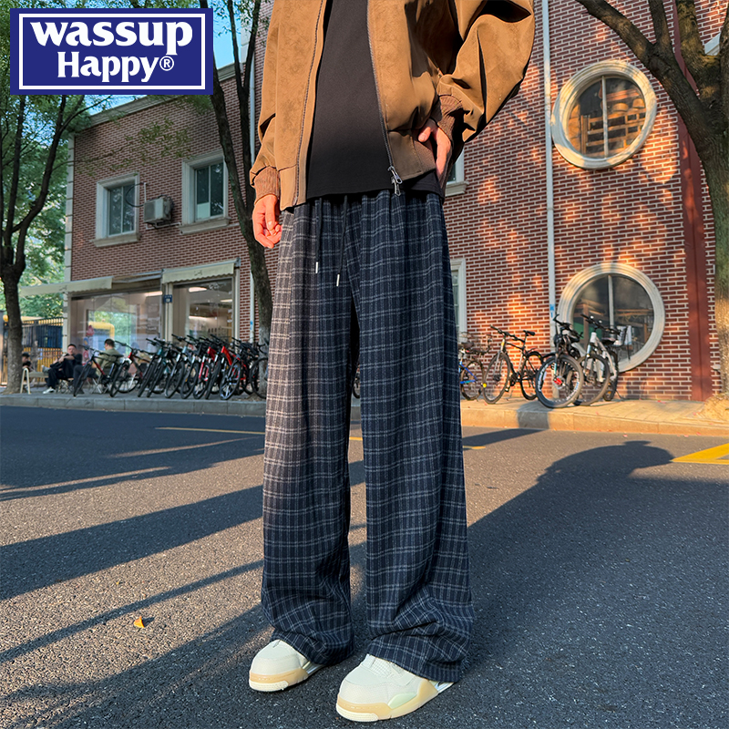WASSUPHAPPY复古格纹休闲裤子男