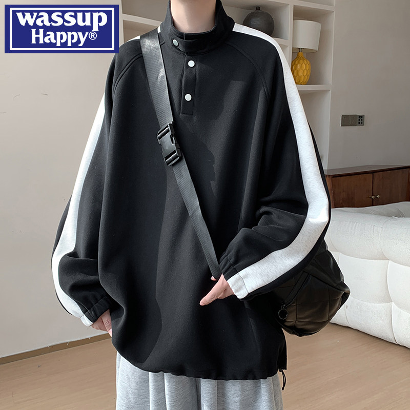 wassup happy美式条纹撞色卫衣男春秋季潮牌高街痞帅宽松休闲上衣,男装,卫衣,淘宝优惠券,粉丝福利购,淘宝优惠卷