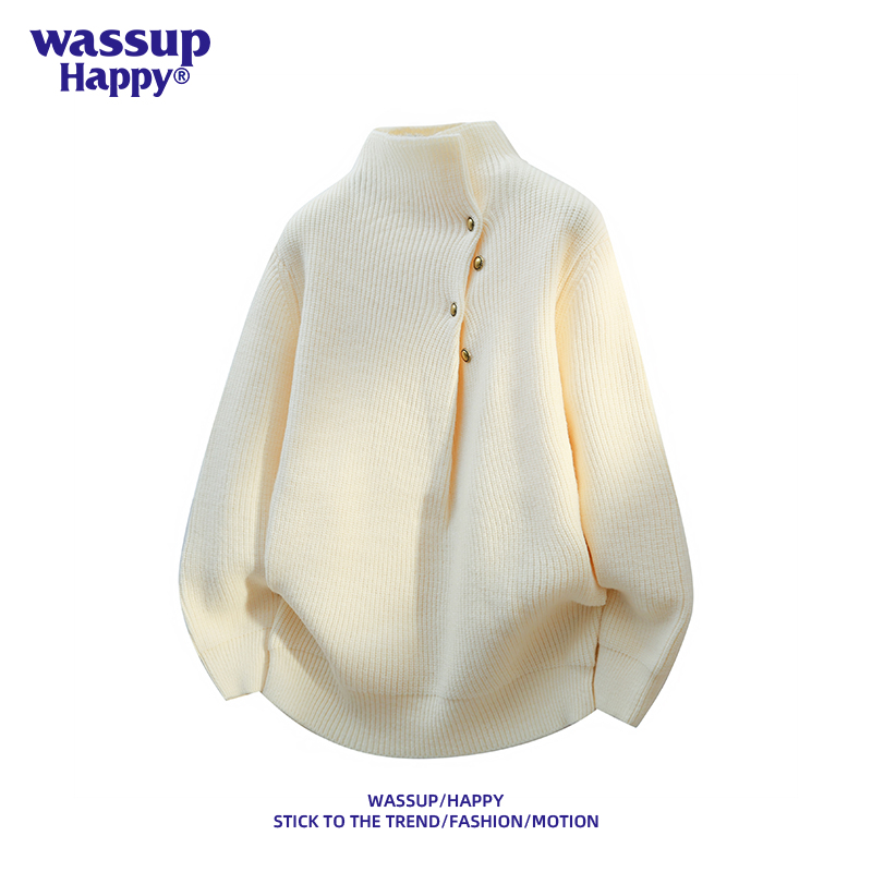 WASSUPHAPPY纽扣设计感高领毛衣