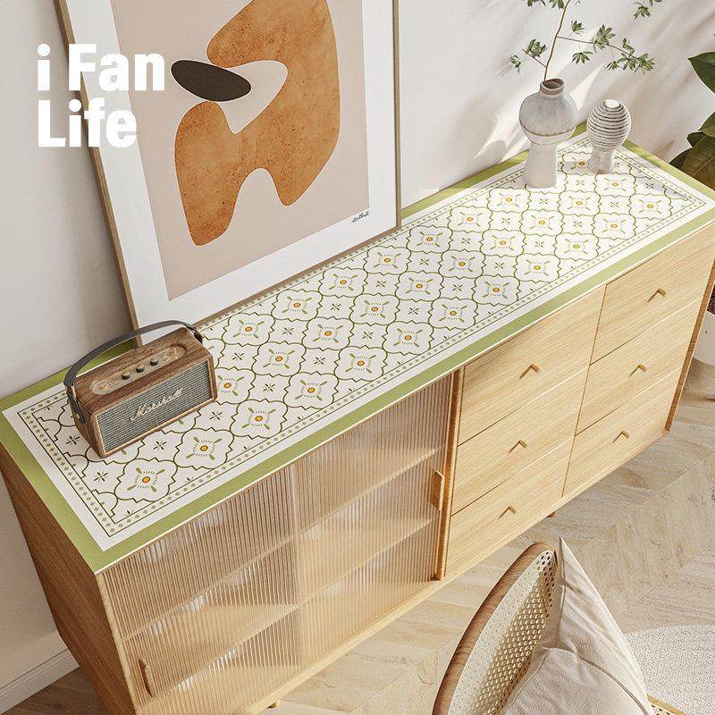 范店绿色边柜垫皮革北欧轻奢防水盖巾边柜盖布电视柜桌布鞋柜垫子