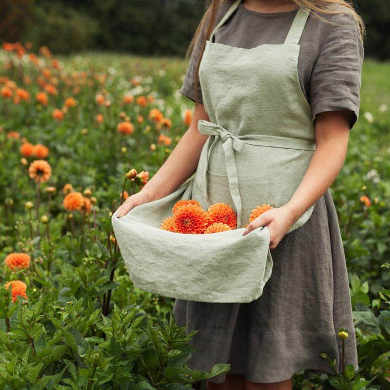 日韩简约高端家用厨房做饭亚麻围裙女画室文艺风纯色半身围裙防脏
