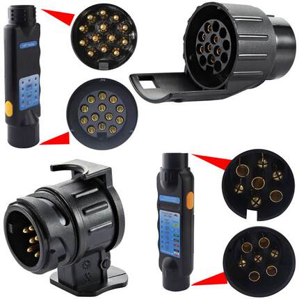 拖车转换插头插座欧式13芯转7针孔房车配件改装7芯电源线路检测器