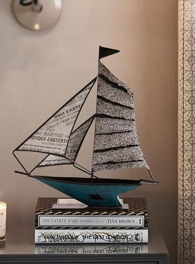 欧式创意复古铁艺帆船摆件客厅书房办公桌电视酒柜现代工艺装饰品