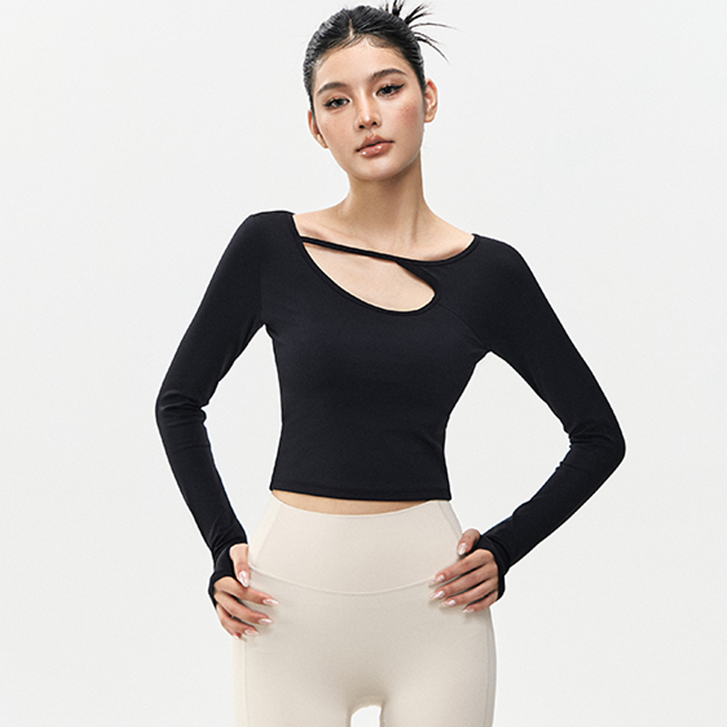 黑色跑步休闲健身瑜伽长袖上衣女