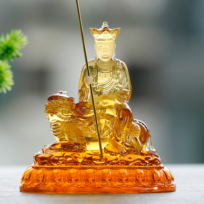 古法琉璃地藏王菩萨坐谛听摆件