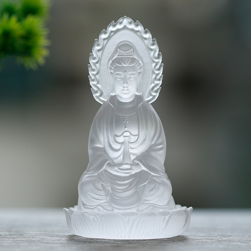 古法琉璃观音菩萨车摆佛像净瓶坐莲双面观音家用供奉车载客厅摆件