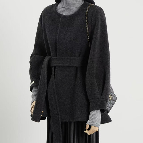 一念新温柔韩系经典宽松气质羊毛外套(配腰带)（含100羊毛）n3521