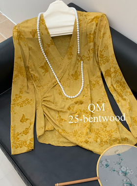 一念扎染网纱微透长袖上衣斜襟盘扣立领收腰打底衫小衫CXsh4298