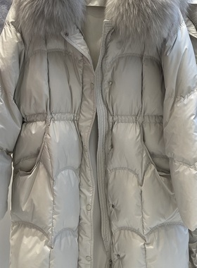 一念感长款抽绳收腰加厚保暖羽绒服外套(配可拆真狐狸毛领)d1388