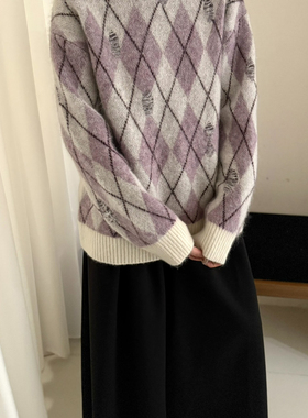 一念软糯亲肤圆领针织衫复古氛围感上衣毛衣(含34.3绵羊毛)ONM025