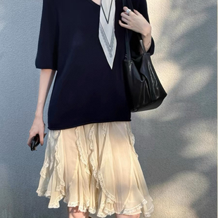 一念年夏上新不规则荷叶蕾丝花边松紧高腰仙女半裙半身裙YS2 A54