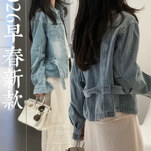 一念轻奢店夏上新设计感复古风压花翻领牛仔外套 J792 配腰带