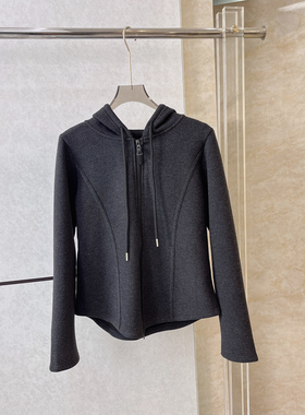 一念轻奢鱼骨设计感显瘦加绒连帽拉链卫衣外套26633