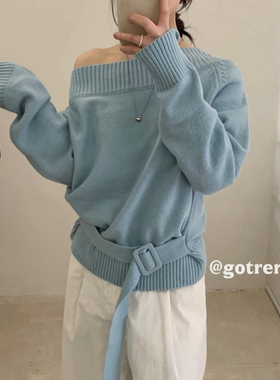 一念年早春简约慵懒风圆领宽松保暖毛衣(腰带不可拆卸)M7009