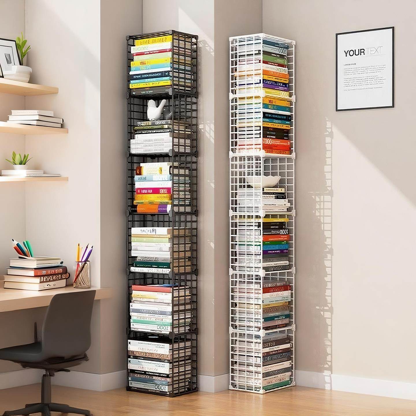 铁艺书架一体靠墙夹缝置物架落地收纳层架可移动儿童学生简易小书