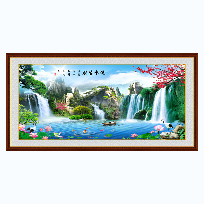 精选自粘壁纸流水生财山水画墙贴画沙发背景墙挂画客厅装饰画壁画