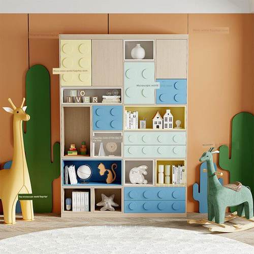 儿童实木书柜收纳柜展示柜幼儿园储物柜书架置物架落地多层格子柜