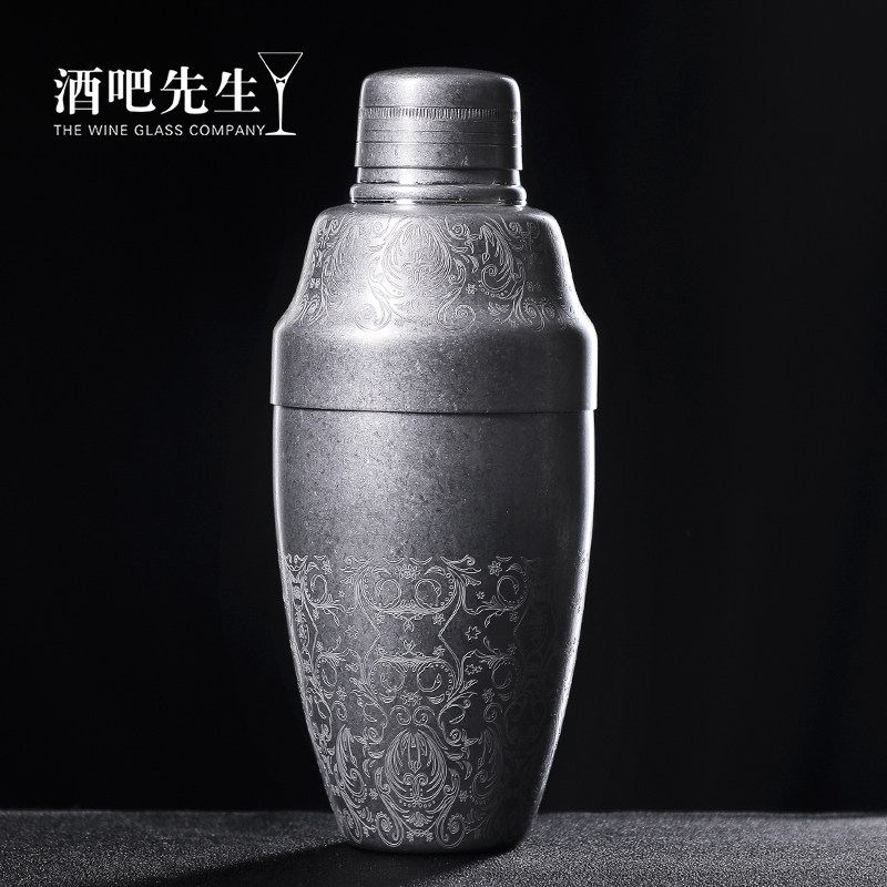 酒吧先生日式三段调酒壶加厚不锈钢调酒器蚀刻摇酒壶雪克壶shaker