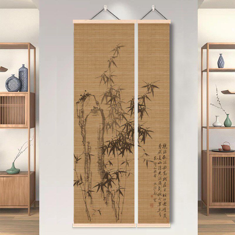 中式复古竹帘挂画进门玄关装饰画帘子书房茶室氛围布置背景遮挡帘