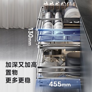 精选日丰拉篮厨房304不锈钢碗篮双层抽屉式碗碟架锅具收纳碗碟拉