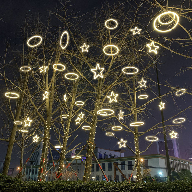 led户外防水发光环亮化彩灯装饰灯商场布置挂树木装扮工程圆圈灯
