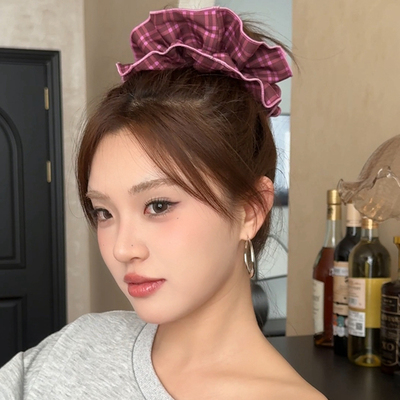 赵露思同款黑色格子大肠发圈女低马尾头绳洋气时尚头花高级感发绳