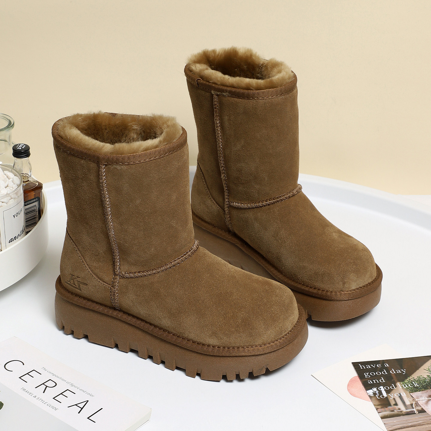 全羊毛雪地靴女2026冬季新款真皮加厚中筒靴子防滑保暖时尚大棉鞋,女鞋,时尚雪地靴,淘宝优惠券,粉丝福利购,淘宝优惠卷