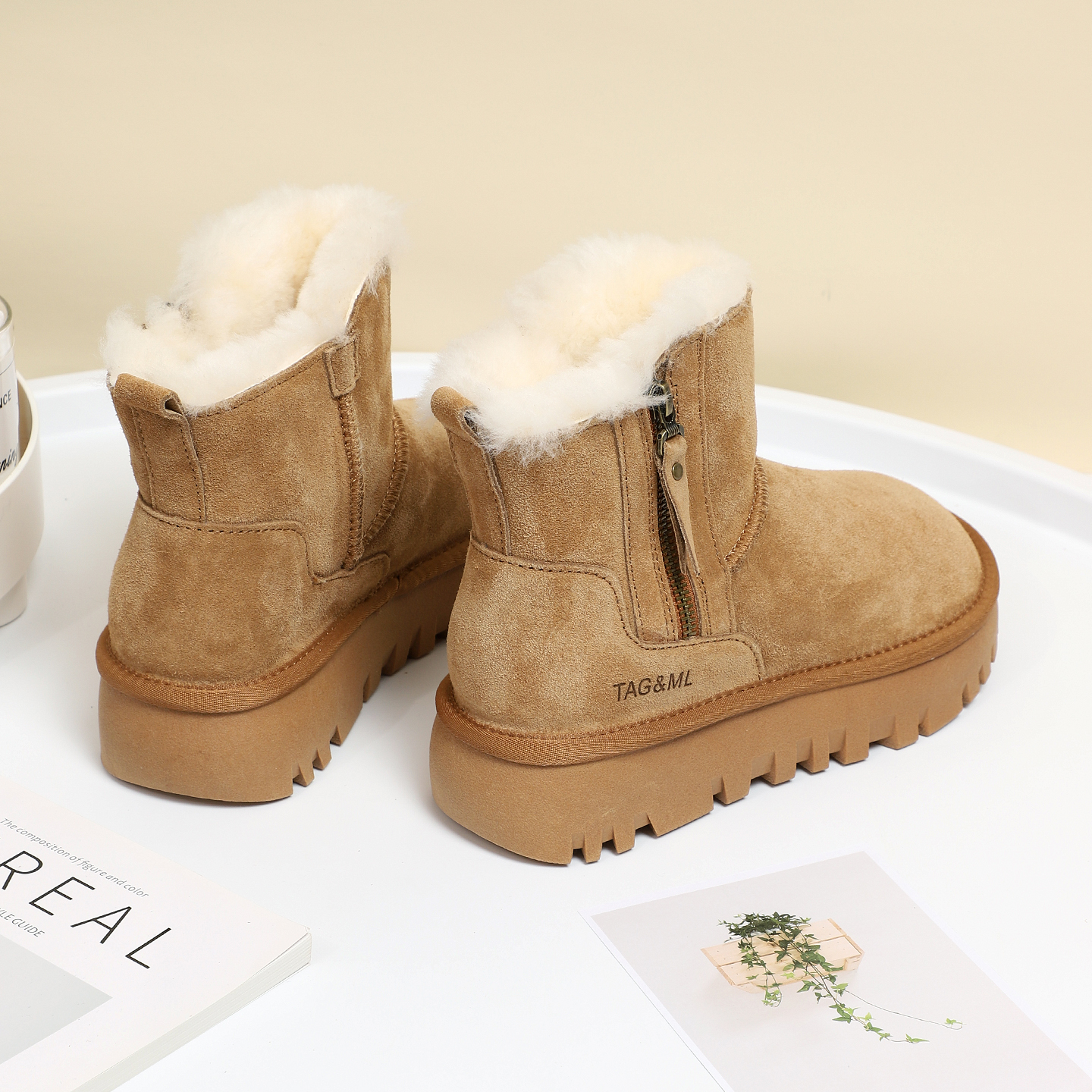 真皮全羊毛冬季保暖防滑雪地靴女2025新款加厚侧拉链短靴时尚棉鞋