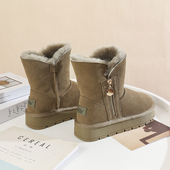 纯羊毛雪地靴女2025冬新侧拉链厚底中筒皮毛一体加绒加厚保暖棉鞋