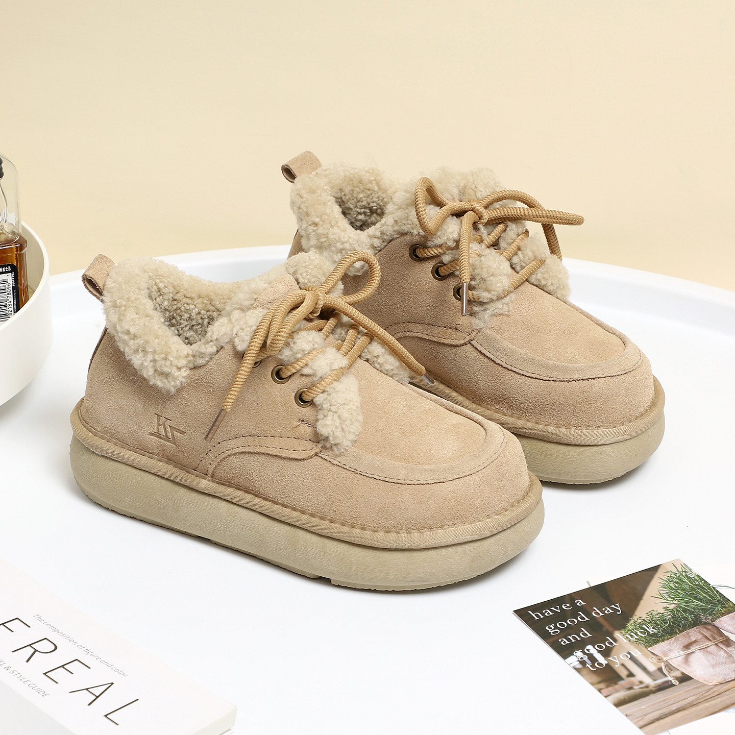 2025冬季新款加厚防滑雪地靴女士加绒保暖棉靴真皮羊毛系带勃肯鞋,女鞋,时尚雪地靴,淘宝优惠券,粉丝福利购,淘宝优惠卷