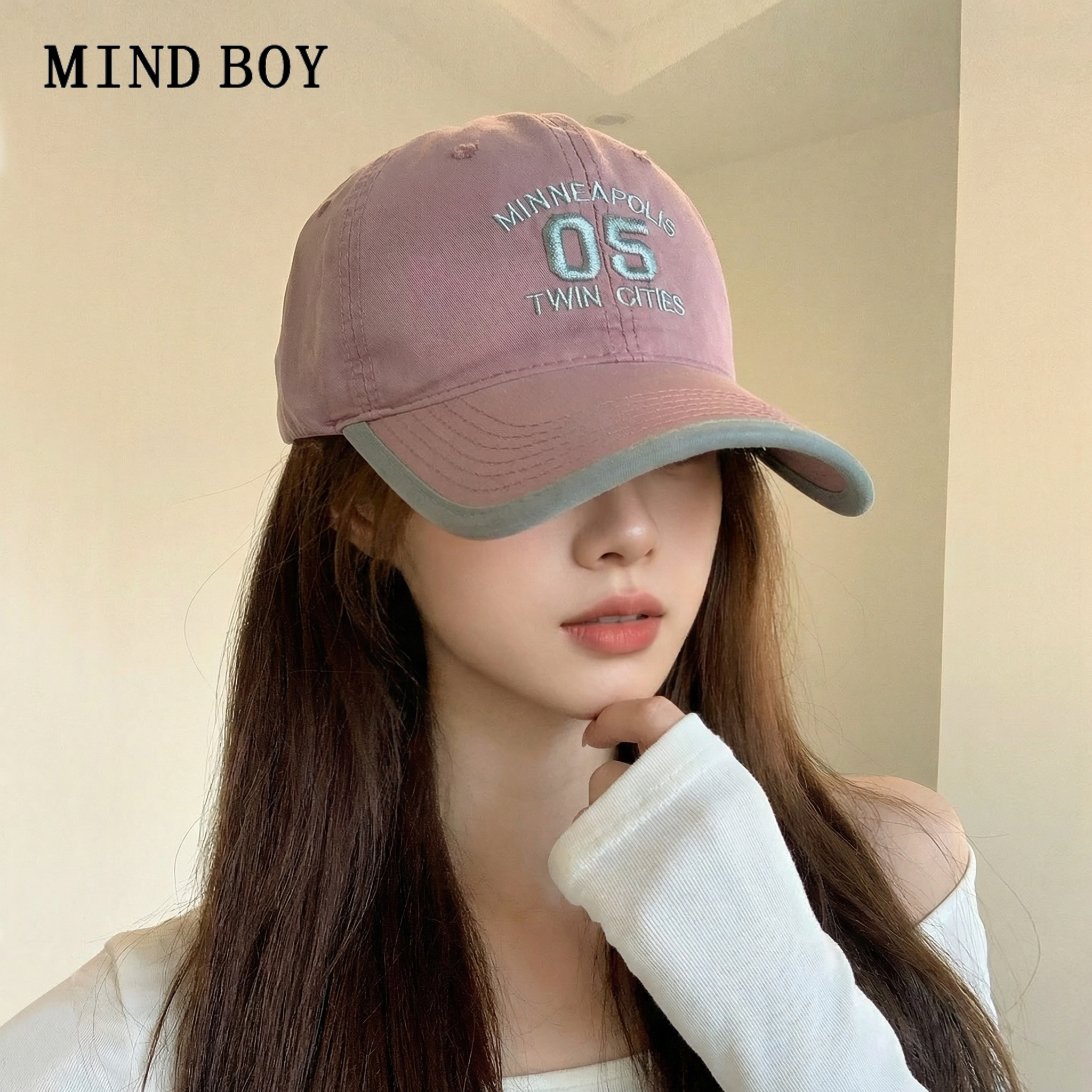 MIND BOY韩版时尚撞色棒球帽女2026新款软顶显脸小防晒遮阳鸭舌帽