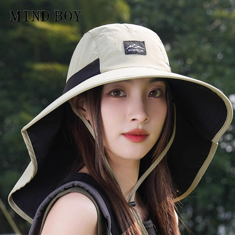 MIND BOY春夏季户外登山防晒帽披肩一体女骑车遮阳护颈大檐渔夫帽