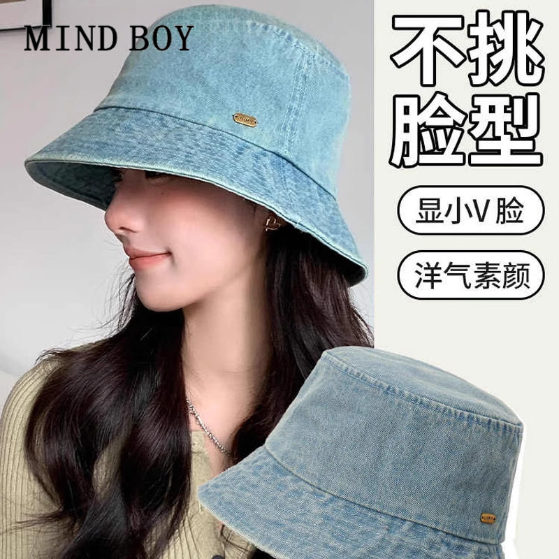 MIND BOY复古牛仔渔夫帽女2026年新款水洗蓝色秋冬季遮阳防晒帽子
