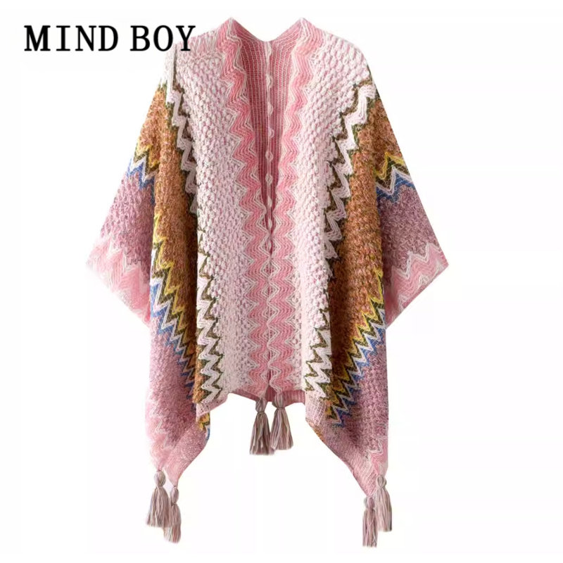 MIND BOY复古民族风针织流苏披肩女款刘亦菲同款外套披风云南旅游