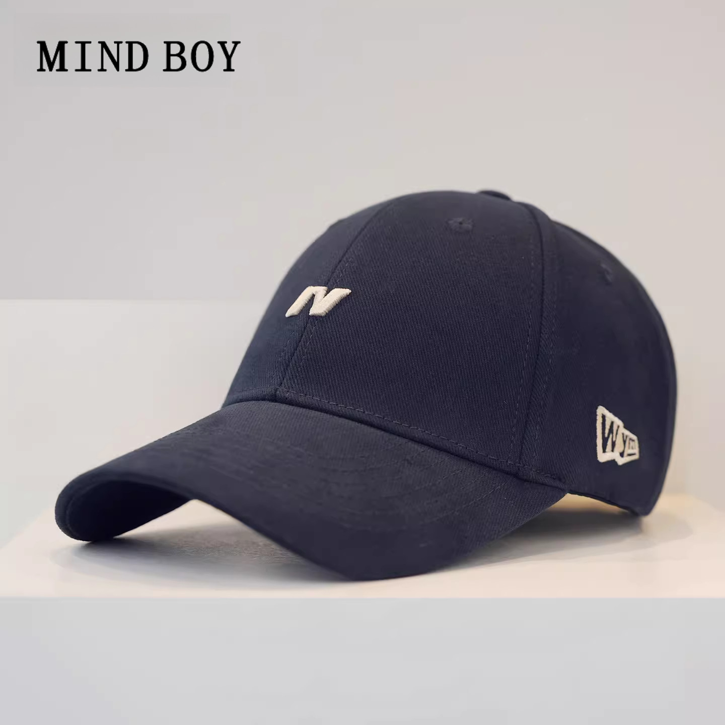 MIND BOY秋季新款刺绣字母硬顶棒球帽子男女韩版百搭大头围鸭舌帽