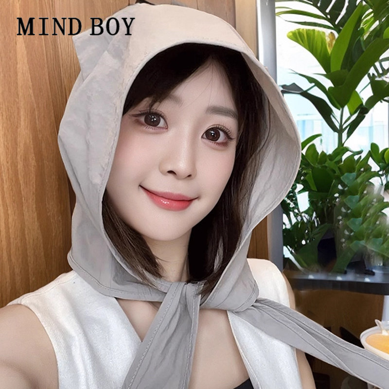MIND BOY可爱小恶魔系带包头帽女2026新款绑带头巾遮阳防晒帽子款