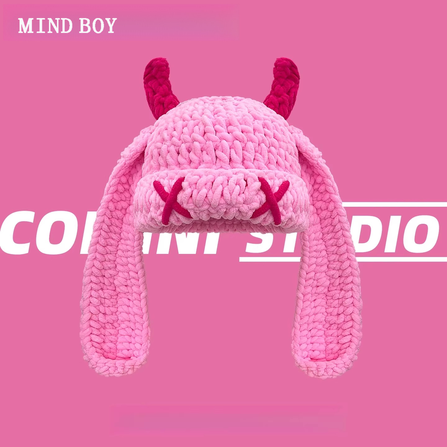 MIND BOY毛线帽子可爱小恶魔耳朵搞怪牛角头套秋冬加厚保暖针织帽