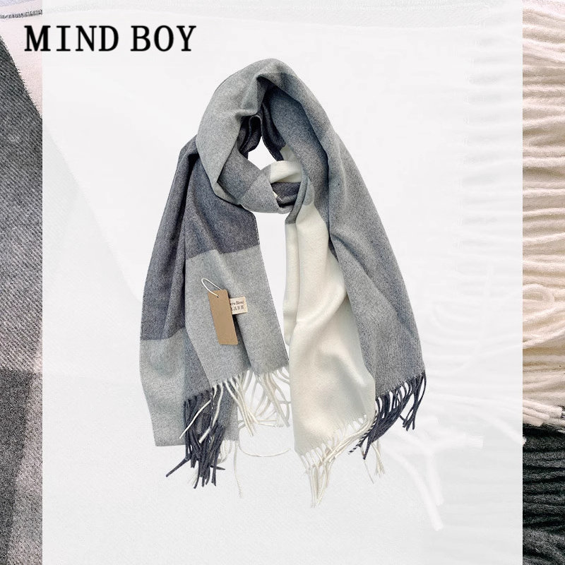 MIND BOY秋冬款羊毛混纺格子围巾女加厚保暖外搭披肩两用男士围脖