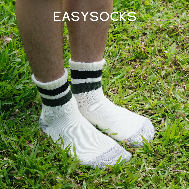 EASYSOCKS条纹秋冬粗线袜子中筒毛巾袜子男冬季美式日系复古袜