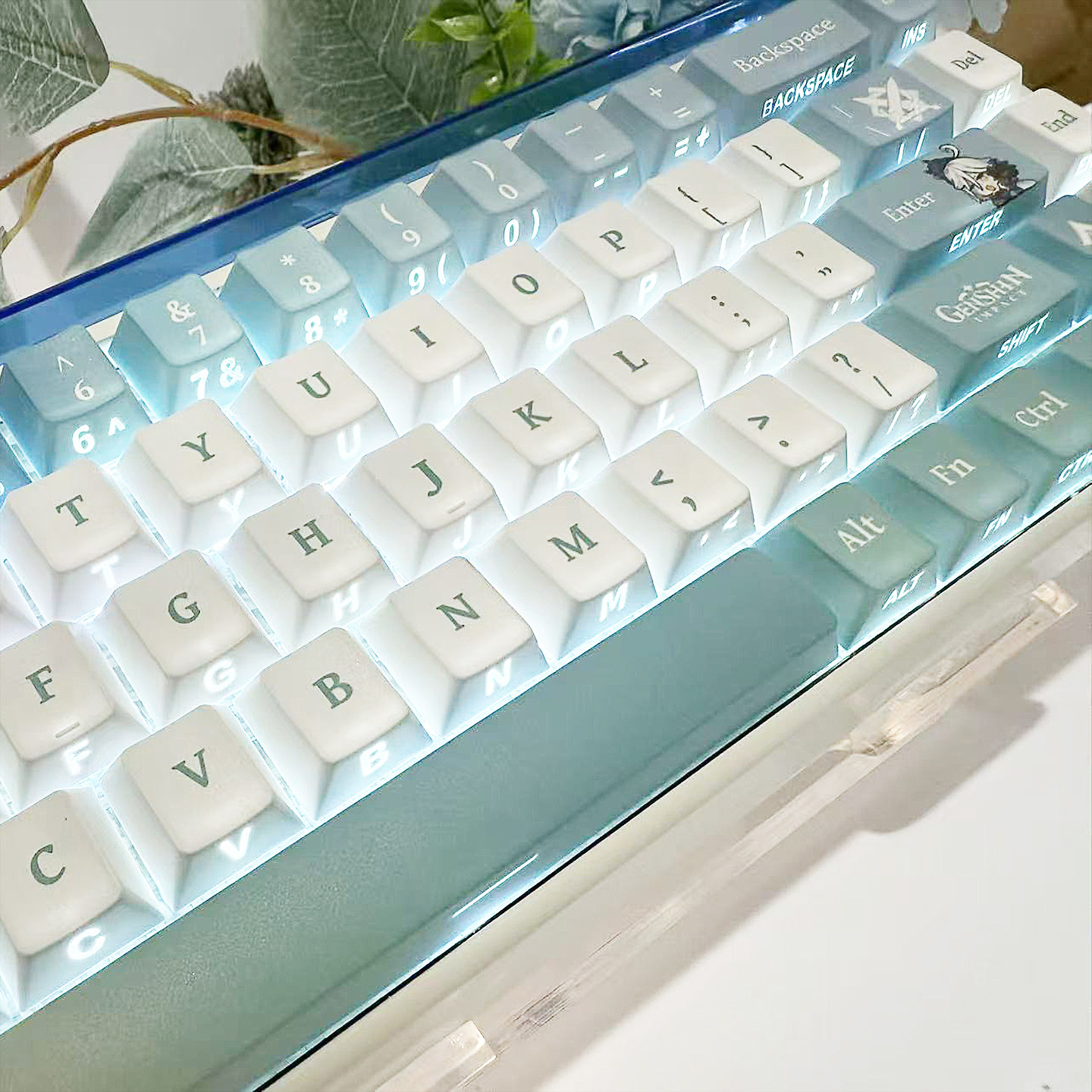 渐变侧刻原神芙宁娜二次元wooting键帽文字透光五面热升华87键