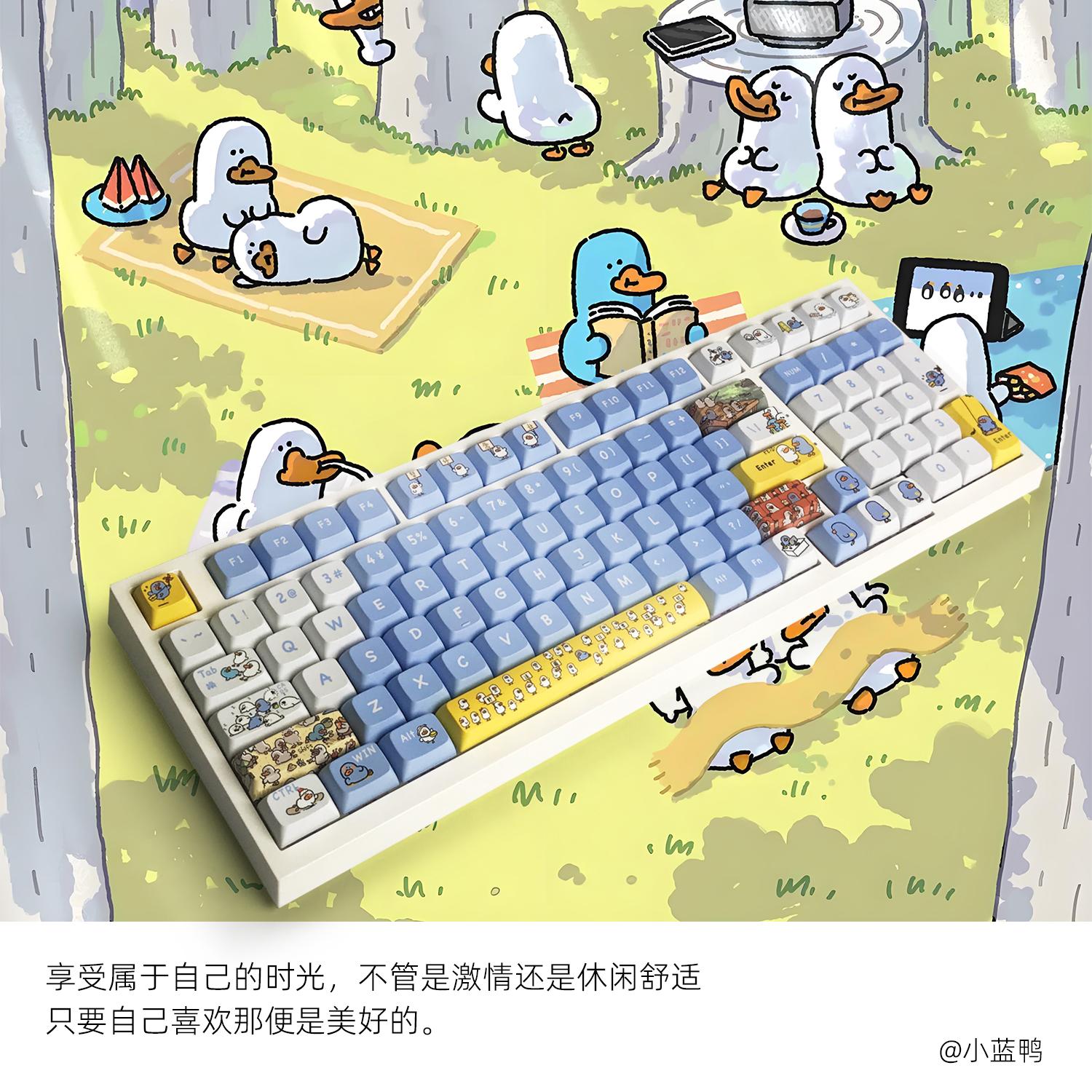 小蓝鸭可爱主题五面热升华适配wooting60he客制化个性机械键盘帽