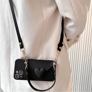 简约黑色立体爱心卡包适用小米13pro手机壳红米k60/k50/k40/30潮12/11/10s红米note11pro防摔软note10/9/8女