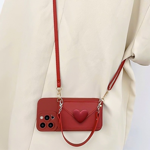 韩风ins立体酒红爱心零钱包适用华为nova10pro手机壳p50e/p40日韩mate50/30/20创意p30/p20防摔9se/8/7/6/5/4