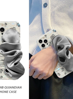 简约黑色素描玫瑰花丝绸腕带适用华为nova12pro手机壳p50e/p40日韩mate60/30/20创意p30/p20防摔9se/8/7/6/5