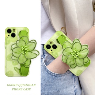 x30i 夏日小清新绿花朵纱花腕带适用华为荣耀100pro手机壳畅享20plus防摔80 V40创意x40 x20se软20女 60se